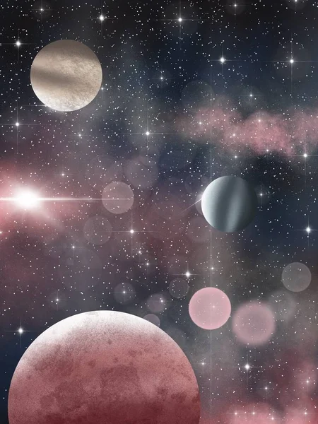 Ροζ Γαλαξίας Διάστημα Και Πλανήτες Αστρικός Ουρανός — Φωτογραφία Αρχείου