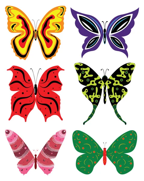 Μεμονωμένη Διανυσματική Συλλογή Πολύχρωμων Πεταλούδων Διαφορετικά Σχήματα Και Μοτίβα Eps — Διανυσματικό Αρχείο