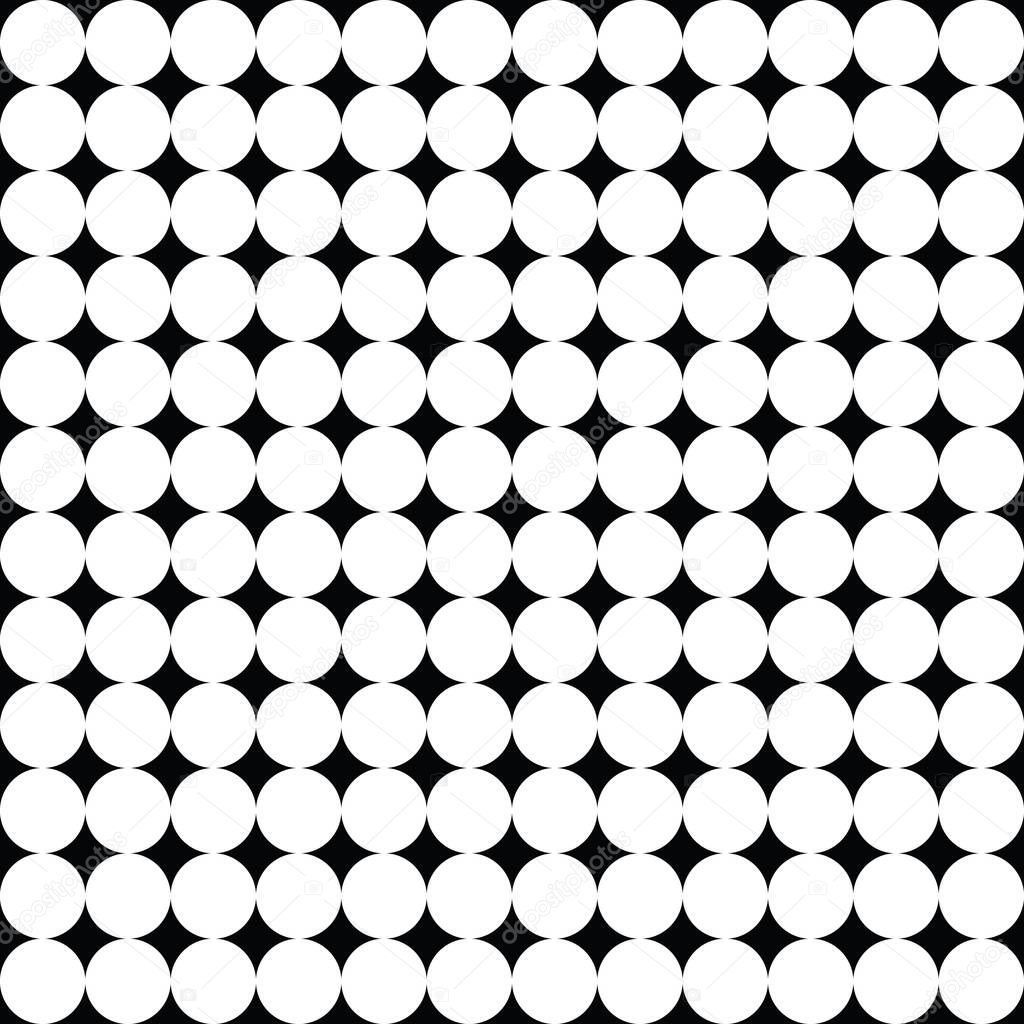 Big white polka dots on black background. It is a seamless vector (illustration) pattern.