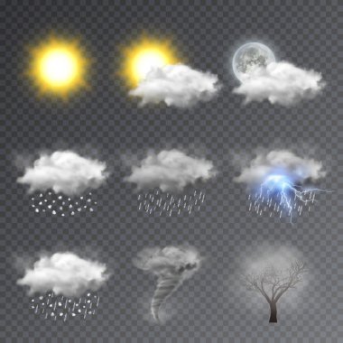 Hava Icons set, modern widget tahmin. Saydam arka plan üzerinde izole gerçekçi vektör çizim