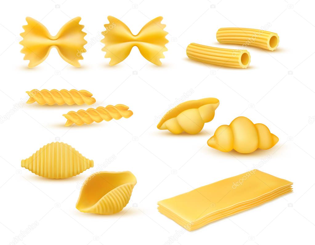 Dry macaroni various kinds set, pasta assortment