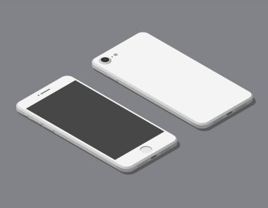 İzometrik düz smartphone mockup. Mobil uygulamalar. Modern iletişim teknolojileri