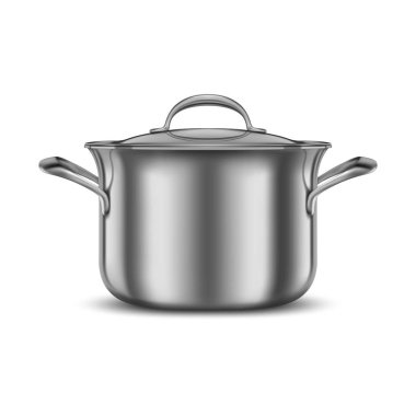 Paslanmaz çelik tava. Metal pişirme kabı. Mutfak gereçleri mockup. 