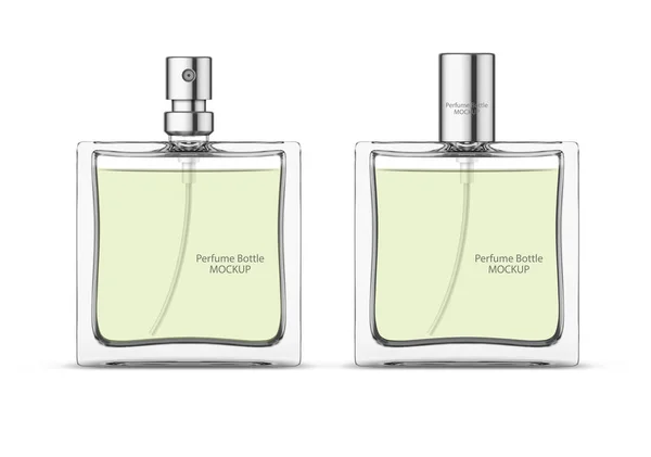 Maqueta de botella de vidrio de perfume, plantilla de botellas de cosméticos en blanco . Vector de stock