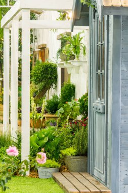 Yazları raf rahat ev Bahçe Bahçe nesne dekorasyonu ile rahatlatıcı alanı.