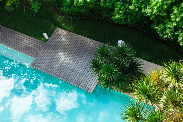 Flatlay Terraza Para Tomar Sol Junto Piscina Verano —  Fotos de Stock