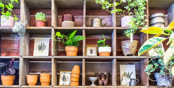 Espacio de trabajo y estante con herramientas de jardín . —  Fotos de Stock