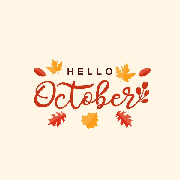 Hallo Oktober Vector Ontwerp Illustratie Voor Banner Achtergrond Welkom Oktober — Stockvector