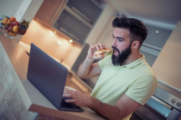 Portrait Young Freelancer Working Laptop Home — Stock Photo, Image