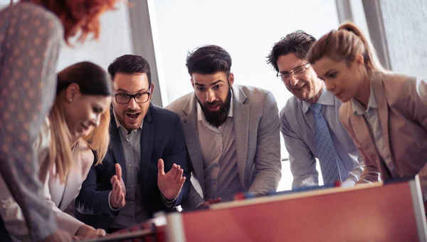 Business People Having Great Time Together Colleagues Playing Table Football — Stock Photo, Image