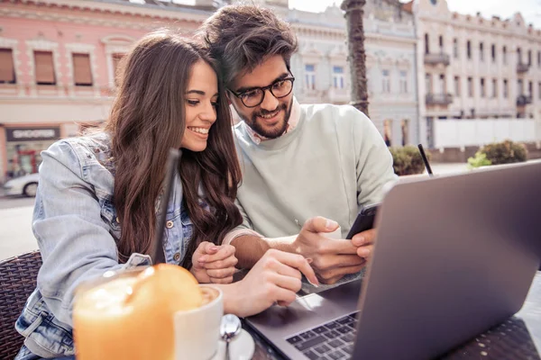 Atractiva Pareja Joven Una Citas Cafe People Amor Felicidad Concepto — Foto de Stock