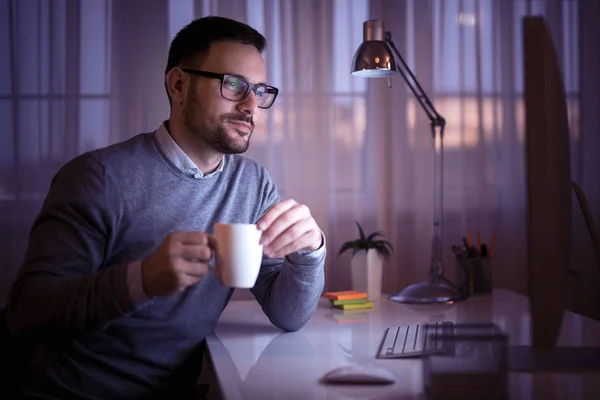 Uomo Affari Che Lavora Computer Casa — Foto Stock