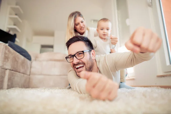 Cheerful Young Family Having Great Time Home — Stock Photo, Image