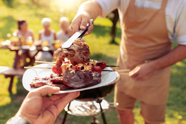 Familia Teniendo Una Barbacoa Parque Ocio Comida Familia Concepto Vacaciones — Foto de Stock