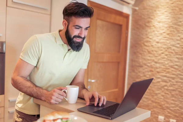 Knappe Zakenman Thuiswerken — Stockfoto