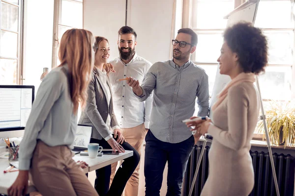 Business meeting and presentation in modern conference room