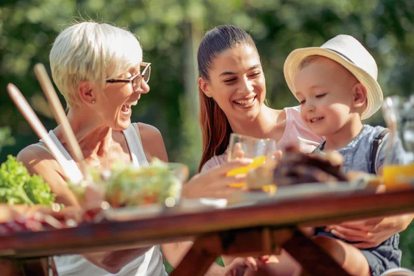 Happy Family Having Lunch Summer Garden Party — Stock Photo, Image