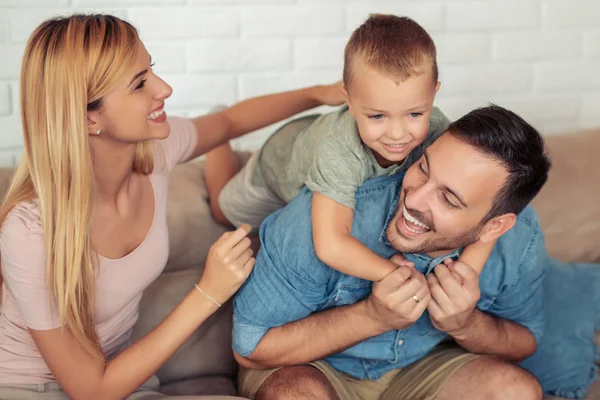 Happy Family Mother Father Child Spending Good Time Home — Stock Photo, Image