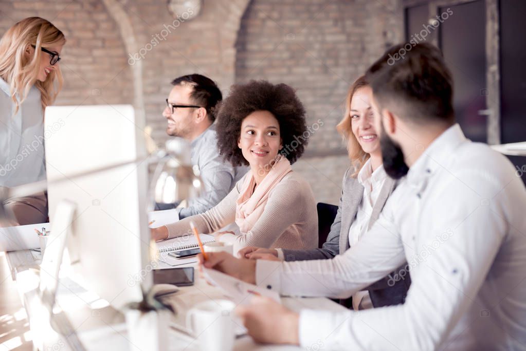 Business people working in bright modern office 