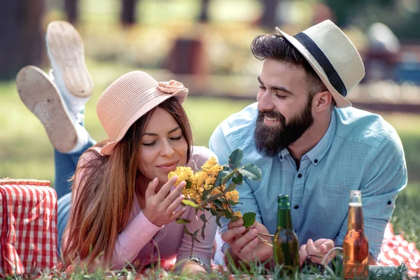 Happy Couple Hats Spending Time Together — Stock Photo, Image