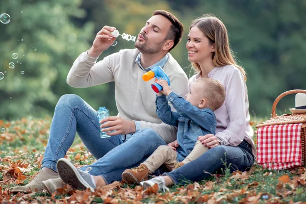 Happy Family Having Fun Picnic Together Park Daylight — Stock Photo, Image