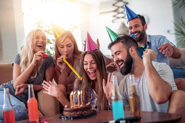 Gruppe Von Freunden Genießt Party Hause — Stockfoto