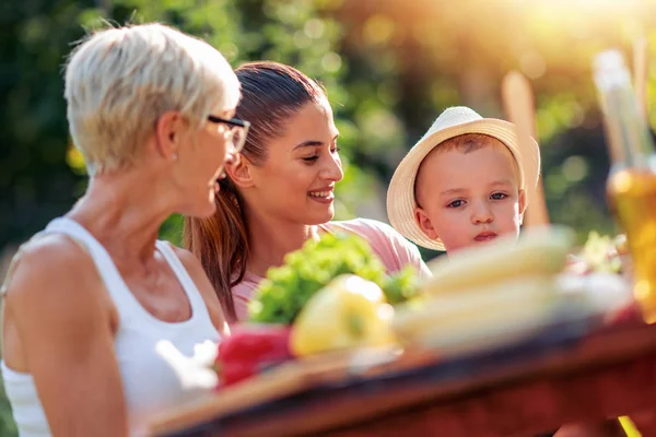 Happy Family Having Lunch Garden Summer — Stock Photo, Image