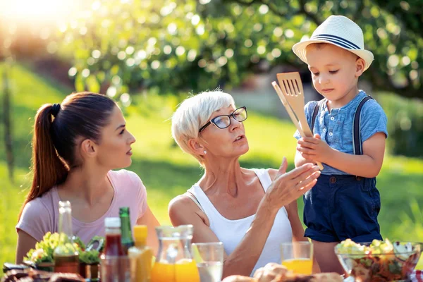 Happy Family Having Lunch Garden Summer — Stock Photo, Image