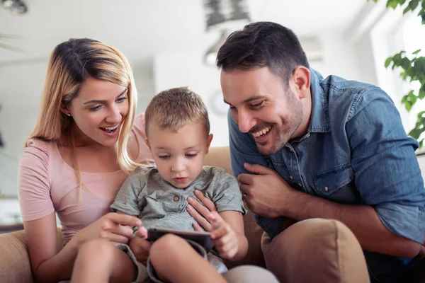 Happy Family Watching Cartoons Together — Stock Photo, Image
