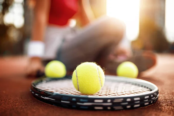 Sport Stile Vita Concetto Persone Ragazza Che Gioca Tennis — Foto Stock