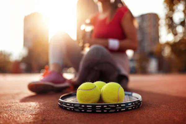 Esporte Estilo Vida Conceito Pessoas Menina Jogando Tênis — Fotografia de Stock
