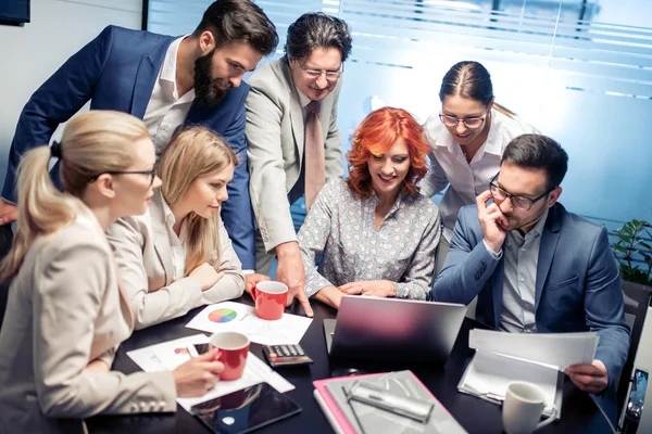 Full Concentration Work Group Business People Working While Sitting Office — Stock Photo, Image