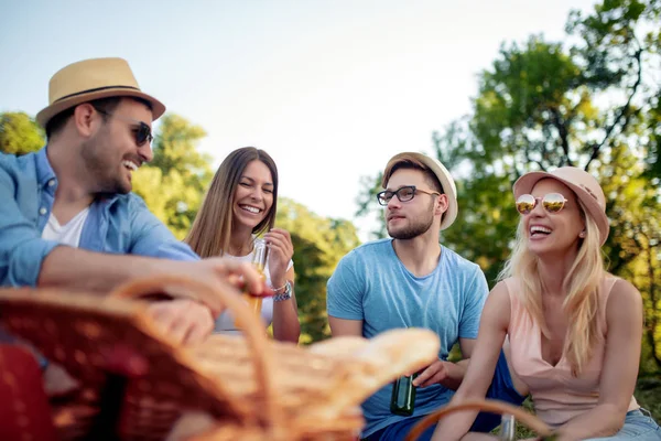 Gruppe Junger Freunde Genießt Picknick — Stockfoto