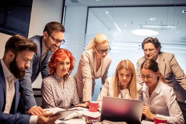 Group Business People Working Communicating While Sitting Office Desk Together — Stock Photo, Image