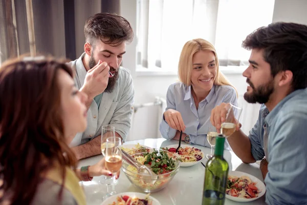 Friends Meeting Group People Have Friendly Conversation Laughing Party Dinner — Stock Photo, Image