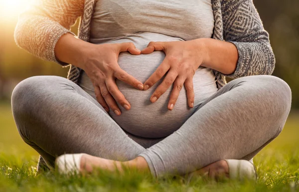 Nahaufnahme Von Schwangerschaftsbauch Der Natur — Stockfoto