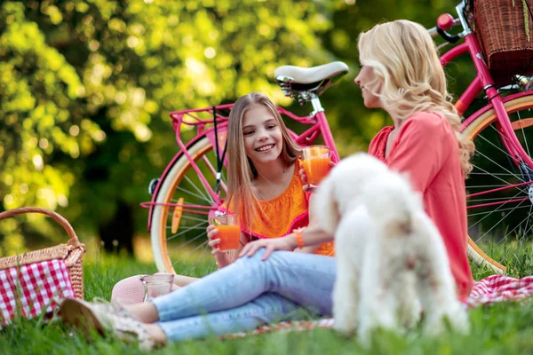 Famiglia Avendo Grande Momento Nel Parco Mamma Figlia Godendo Insieme — Foto Stock