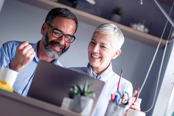 Pareja Mayor Trabajando Con Ordenador Portátil Casa Oficina — Foto de Stock