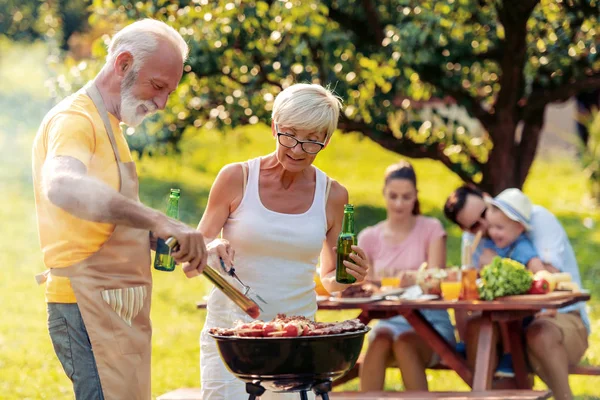 Family Having Barbecue Park Leisure Food Family Holidays Concept — Stock Photo, Image