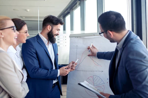 Portrait Young Businessman Giving Presentation His Colleagues — Stock Photo, Image