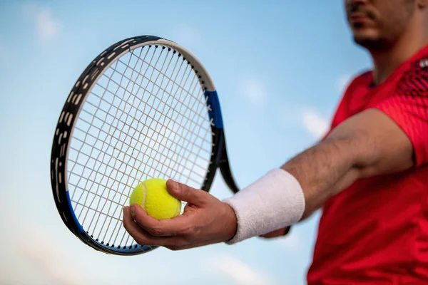 Joueur Tennis Concentré Position Préparation Est Sur Court Tennis — Photo