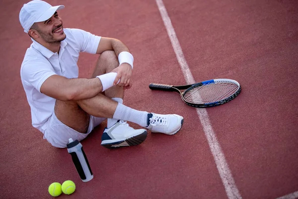 Joueur Tennis Reposant Sur Court Tennis Concept Fitness Mode Vie — Photo