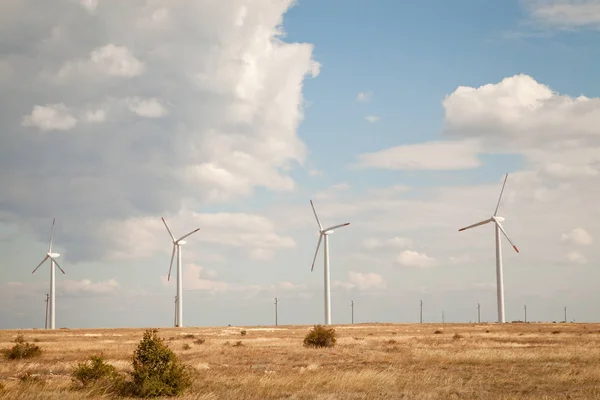 Wind Turbine Farm Blue Clouded Sky — Stock Photo, Image