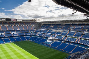 Madrid, İspanya - Mayıs 14, 2009: Mayıs 14, 2009 tarihinde Real Madrid Madrid, İspanya, Santiago Bernabeu Stadyumu. Real Madrid CF 1902 yılında kurulmuştur. FIFA göre Xx yüzyılın en iyi kulübü.