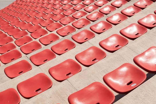 Empty Plastic Red Seats Football Stadium Amphitheater — Stock Photo, Image