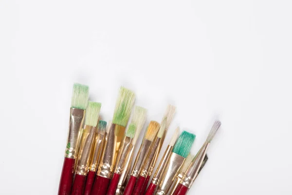 Various Drawing Tools Set Dirty Paint Brushes — Stock Photo, Image