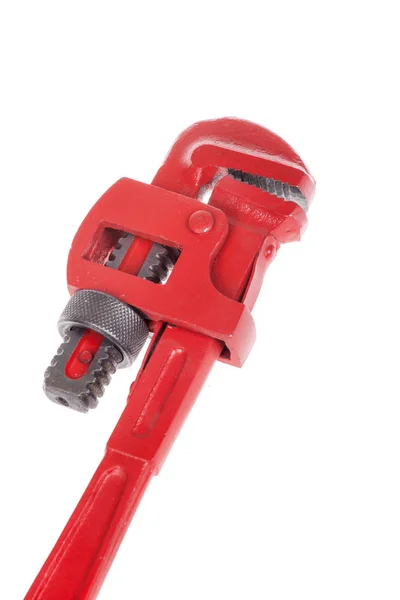 Llave Tubo Roja Herramienta Plomería Aislada Blanco — Foto de Stock