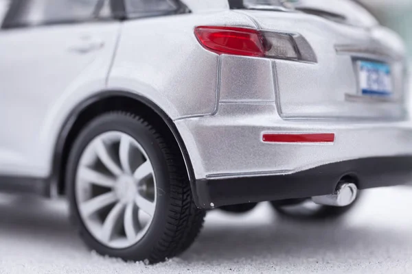 Silver Gray Suv Car Snow — Stock Photo, Image