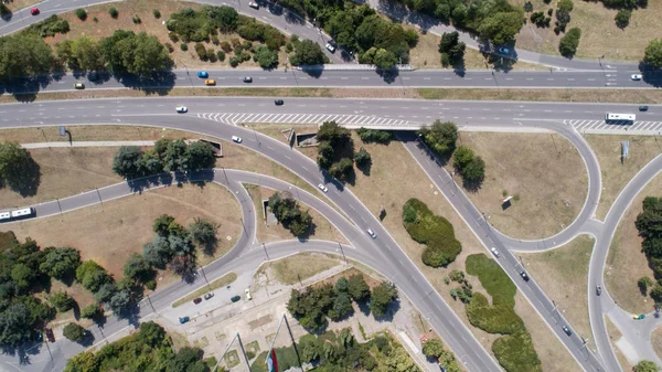 Aerial View Highway Intersection Road Junction Top View — Stock Photo, Image