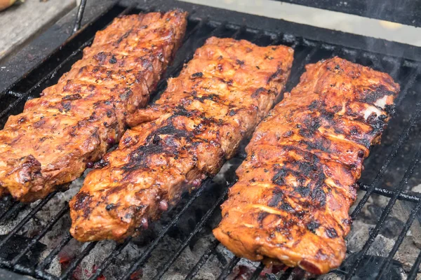 Fermer Les Côtes Barbecue Sur Gril — Photo